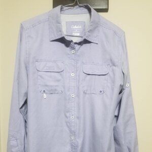Cabela's Top, Plaid Shirt, Blue, White, Medium, Casual